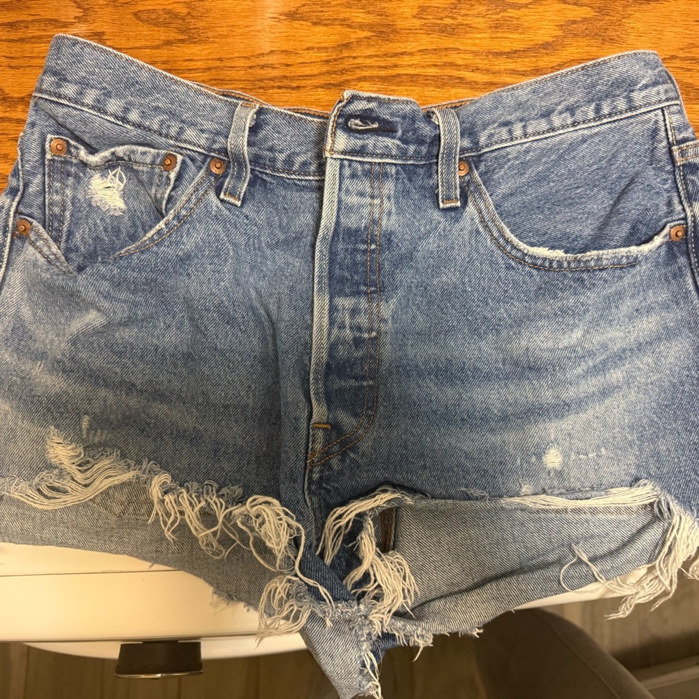 Levi's Light Blue Distressed Denim Cutoff Shorts